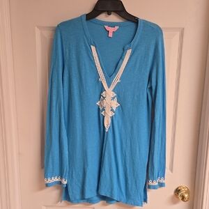 Lilly Pulitzer Thea BlueTunic with White Trim